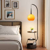 法式 中古床头柜轻奢边几创意小型替代简约铁艺复古置物架带灯一体