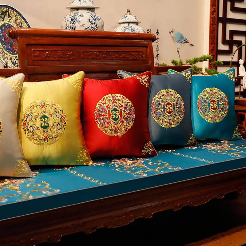 A5L中式抱枕红木沙发靠垫腰枕风刺绣枕套床头大靠背客厅靠枕结婚