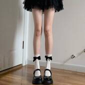夏季 蝴蝶结袜子女春秋款 网眼中筒袜学生日系jk花边长筒袜配小皮鞋