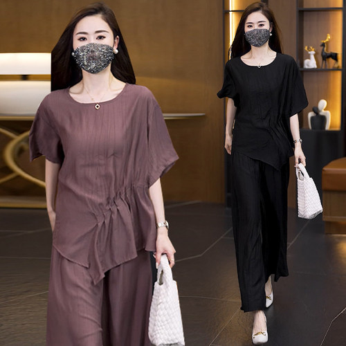 胖mm遮肚显瘦短袖+裤子两件套女2025年夏季新款大尺码女装时尚套