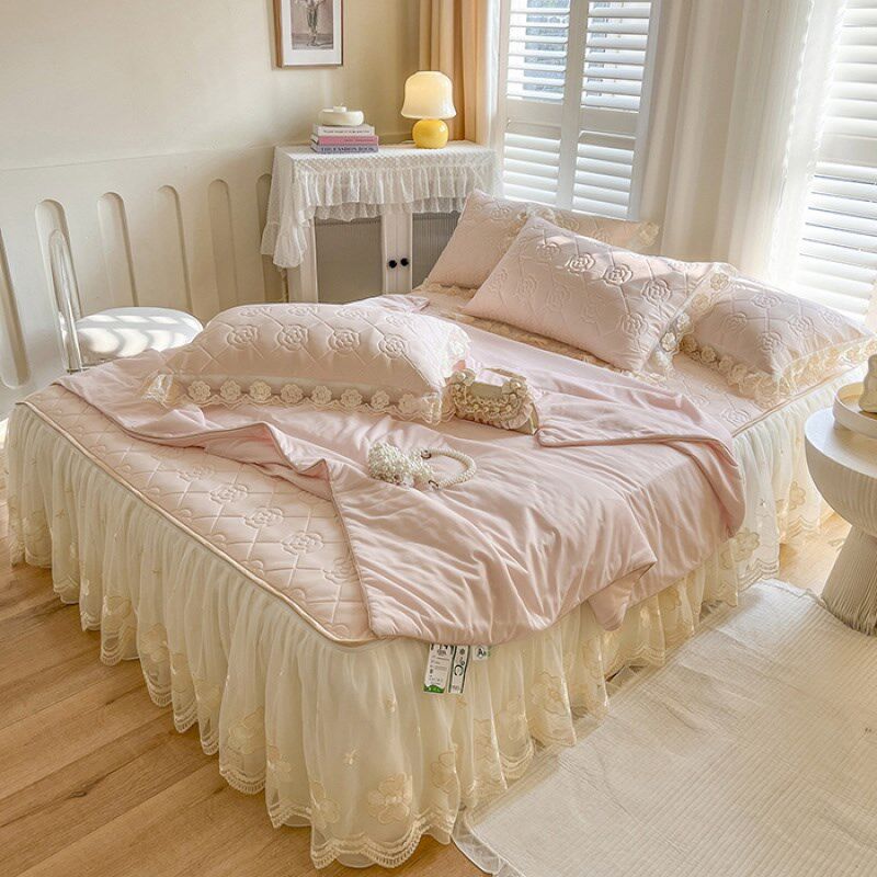 乳胶凉席床裙款公主风2025新凉感丝乳胶凉席夏被四件套高级冰丝席