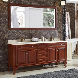 美式橡木浴室柜组合卫浴落地式洗脸洗手面盆卫生间实木洗漱台9211