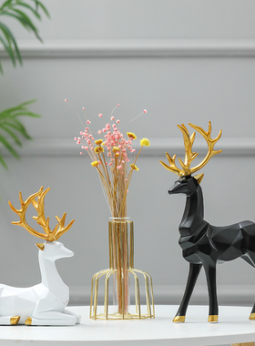 创意现代几何麋鹿工艺品摆件客厅酒柜摆设办公室玄关北欧装饰礼品