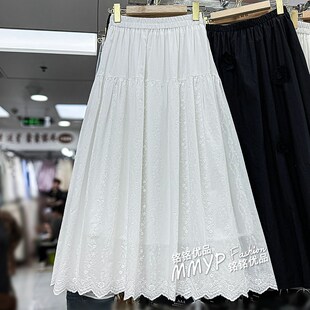 超火漂亮绝美新中式刺绣白色半身裙纯棉女2025新款月光裙裙子长裙