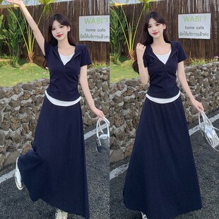 MM谢谢家大码套装2025年夏新款胖mm休闲假两件上衣+半身裙两件套