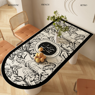 法式轻奢椭圆形岛台餐桌垫半圆矽胶桌垫防水防油弧形防烫可擦桌布