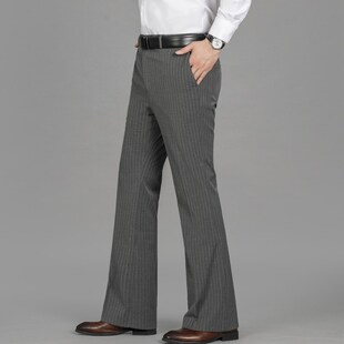 2023夏季高端条纹西裤男商务休闲阔腿裤百搭垂感微喇叭裤男直筒裤