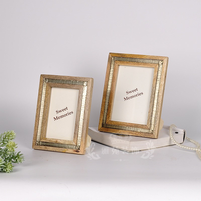 北欧简约个性创意画框实木相片框装饰摆台美式复古怀旧原木色相架