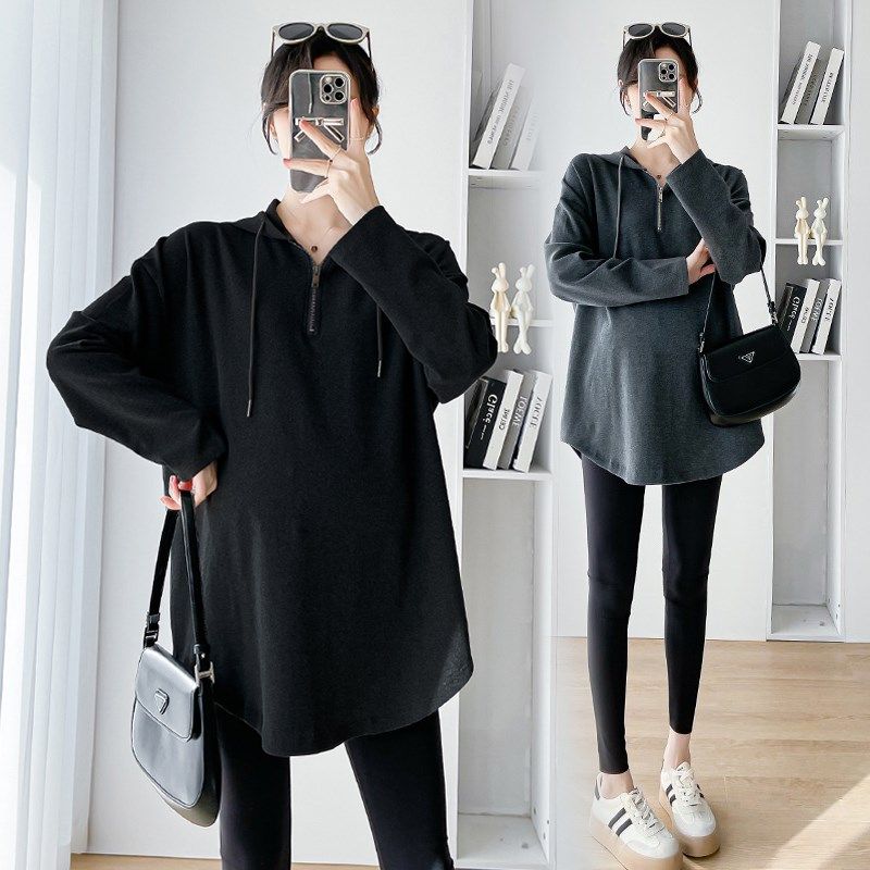 大码孕妇卫d衣套装2024春秋款时尚中长款连帽百搭宽松上衣女200斤