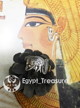 预埃及银饰荷露斯之眼壁画浮雕手工925银戒 古埃及艺术 对戒