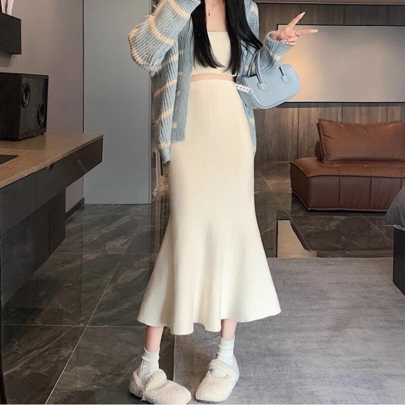 小个子孕妇半身裙子外穿秋冬季y中长款显瘦a字针织包臀鱼尾裙半裙