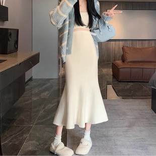 小个子孕妇半身裙子外穿秋冬季y中长款显瘦a字针织包臀鱼尾裙半裙