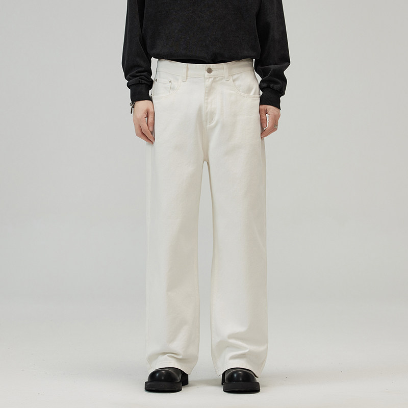 裤子男白色西装牛仔裤男士宽松直筒阔腿裤夏季新款潮流休闲长裤子