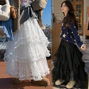 白色波点蕾丝孕妇半身裙春夏w季新款韩版显瘦纱裙甜美中长款A字裙