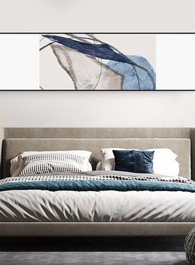 现代简约抽象装饰画酒店宾馆卧室床F头墙画横幅蓝色艺术极简风壁