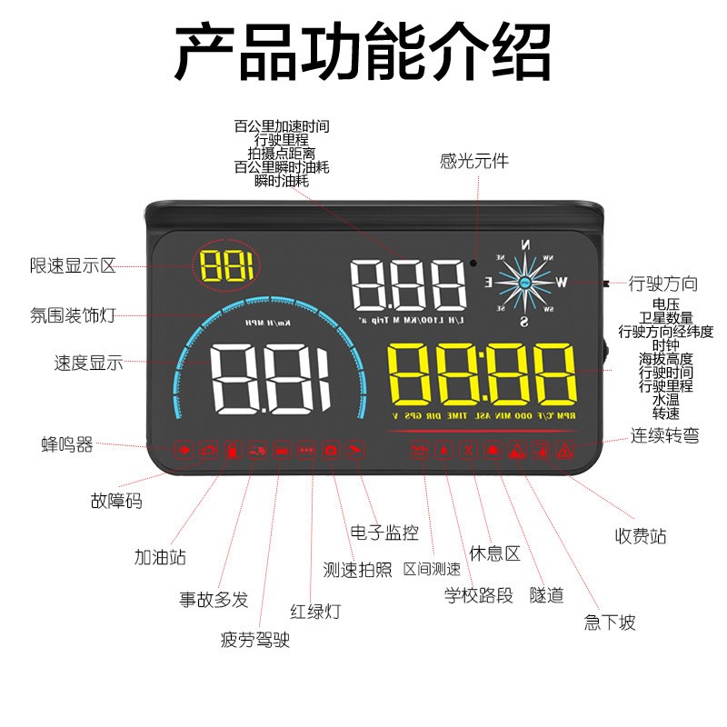 优选HUDe抬头显示器汽车通用OBD行车电脑带电子狗高清智能投影仪.