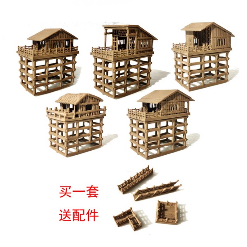 钰书房新品吸水石假山盆景摆件鱼缸微景观造景古建模型吊脚高脚楼