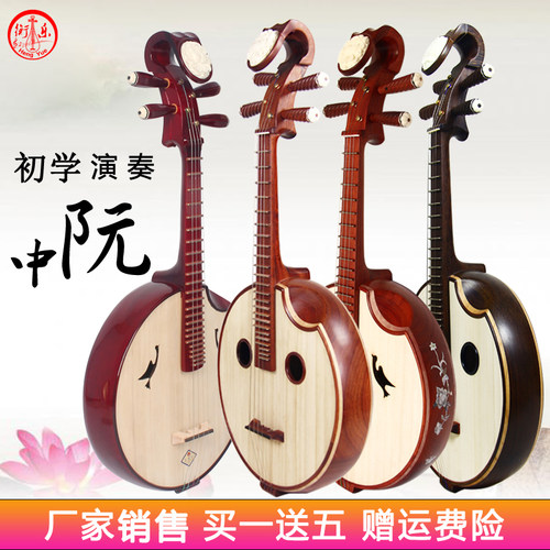 红椿木中阮鸡翅木中阮 贝雕中阮成人初I学练习 阮琴专业花梨木中