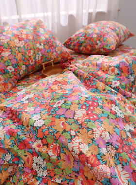 红色 秋冬纯棉被套单件100全棉被y罩学生150x200x230双人田园文艺