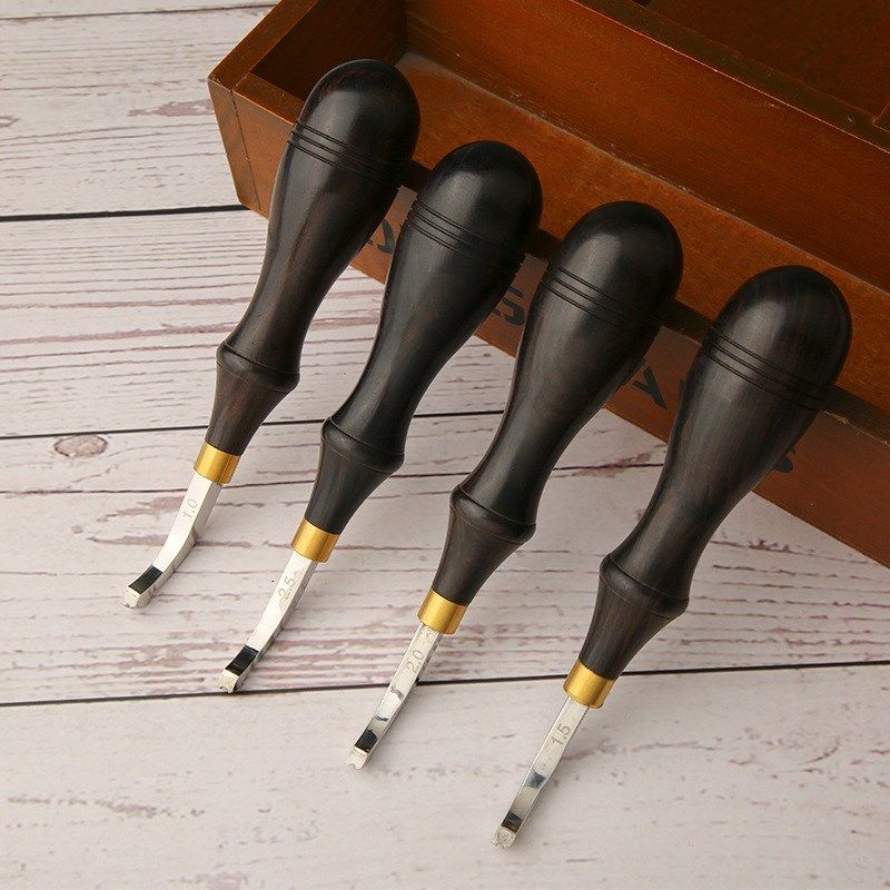 手工皮具黑檀手柄拱形n压边器1-2.5mm皮革修边工具边线器皮边缝纫