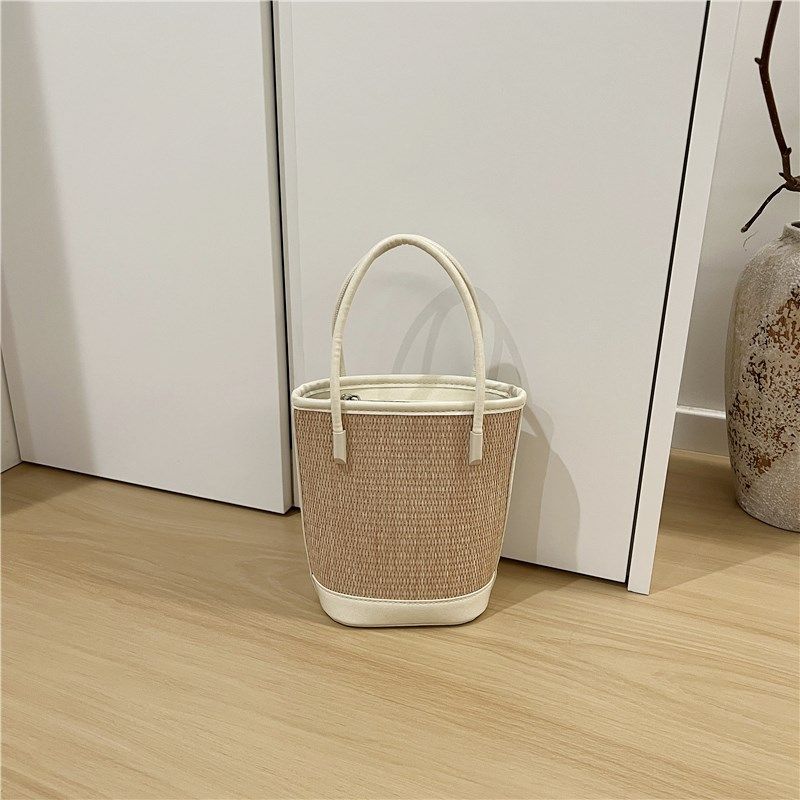 小脏柜 a2025夏季新款法式小众时尚撞色草编包手提单肩斜挎水桶包,箱包皮具/热销女包/男包,水桶包,淘宝优惠券,粉丝福利购,淘宝优惠卷