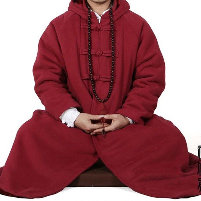 加厚保暖绒带袖款男士打坐披风禅修斗篷H女僧袍中长居士服大衣加