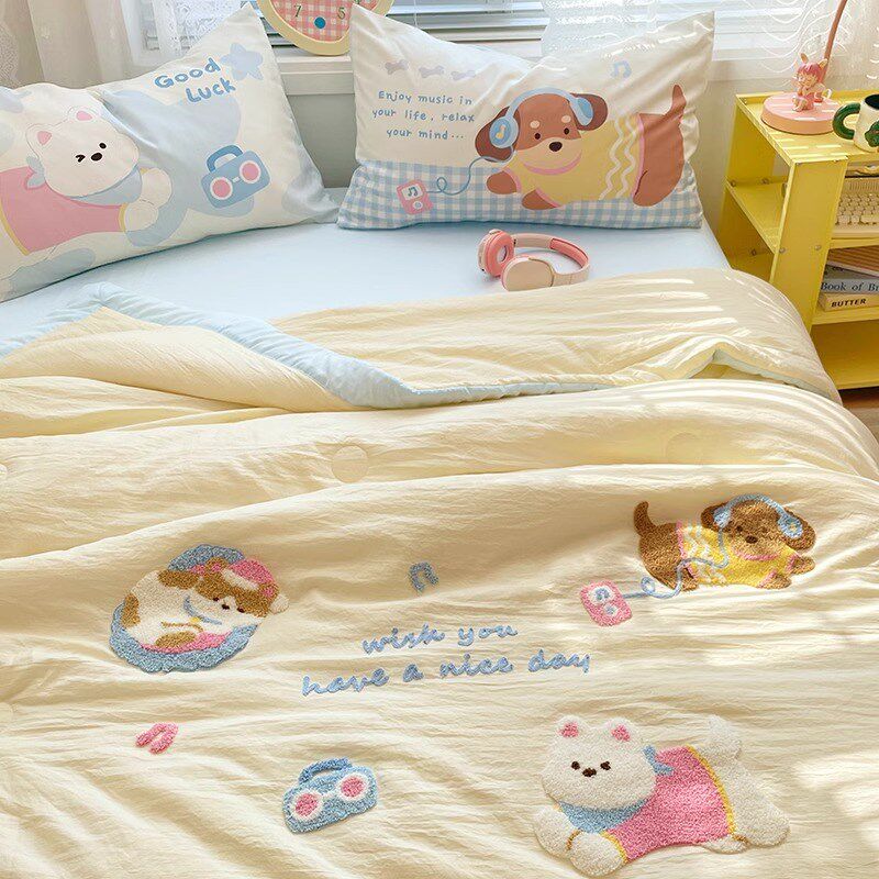 可爱毛巾绣夏凉被四件套夏季空调薄被子单人夏被X可机洗非全棉,床上用品,学生床品套件,淘宝优惠券,粉丝福利购,淘宝优惠卷