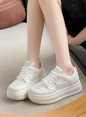 踩屎感网鞋女透气网面夏季单网小白鞋202K5新款百搭厚底增高板鞋