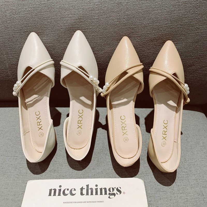 法式侧空单鞋女春季2024新款尖头平底晚晚风仙女U温柔软皮豆豆鞋,女鞋,浅口单鞋,淘宝优惠券,粉丝福利购,淘宝优惠卷