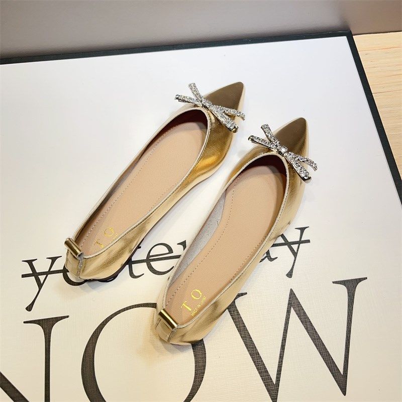 金色婚鞋女平底2025新款春秋季法式瓢鞋尖头气质水钻W伴娘浅口单,女鞋,浅口单鞋,淘宝优惠券,粉丝福利购,淘宝优惠卷