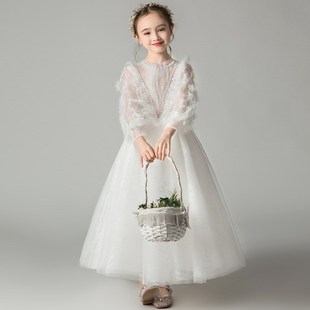 晚礼服公主裙花童白色蓬蓬纱C裙晚宴女大童生日走秀钢琴演出 大码