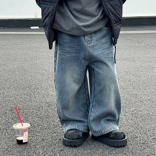 男孩褲 男童加絨牛仔褲 子保暖洋氣 韓版 兒童休閑B直筒長褲 冬季 新款