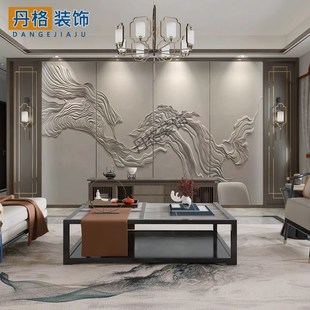 立体浮雕硬包o背景墙皮雕轻奢客厅沙发电视床头软包高端精 新中式