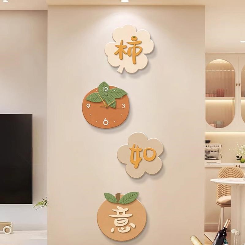 奶油风玄关装饰画寓意好文字客厅电视背景墙挂P画创意新款钟表挂图片