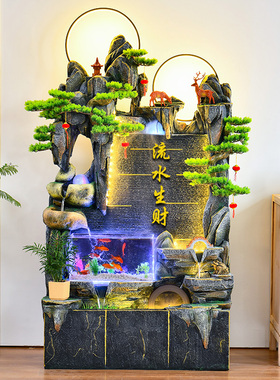 大型假山喷泉鱼j缸瀑布风水轮客厅办公室循环流水摆件生财家居饰