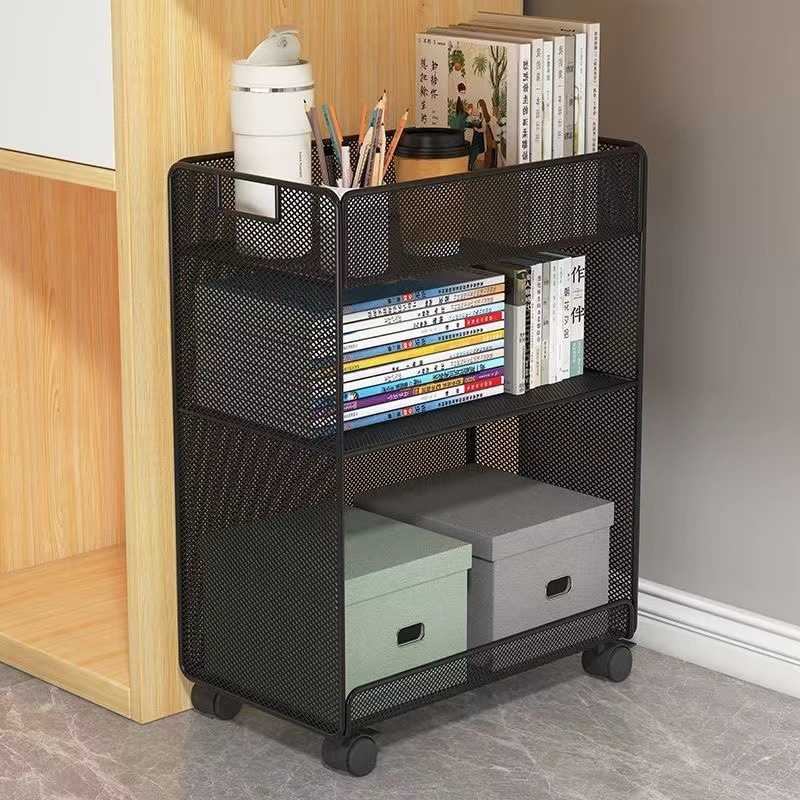 桌下置物架书桌旁小书架可移动带轮落地办公桌边推车书本收纳书柜