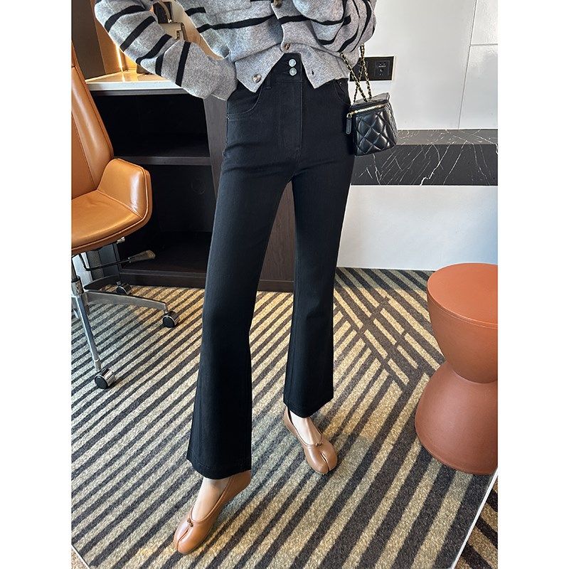 进店必入!!复古弹力修身小喇叭牛仔裤子女新款显瘦微喇叭九分裤