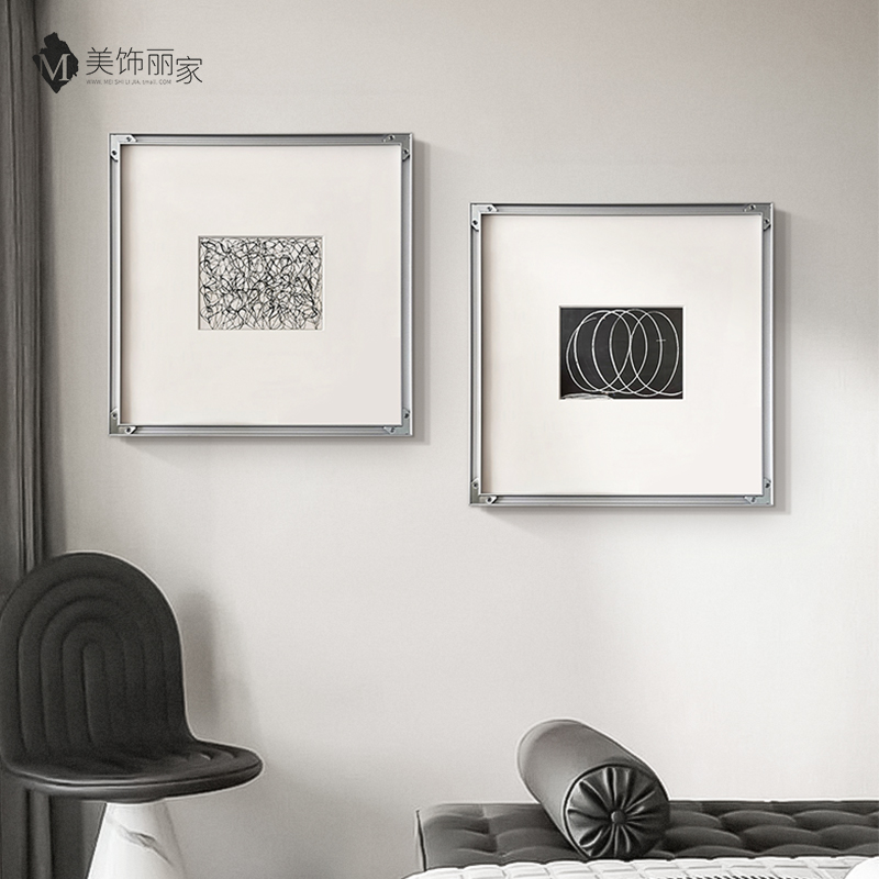 线性极简艺术黑白线条装饰画简约书房壁J画挂画工业风装置反框摆图片
