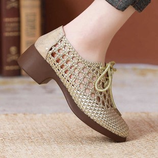 新款包头凉鞋女夏季鞋子粗跟洞洞鞋镂空大码女鞋编织单鞋休闲网鞋