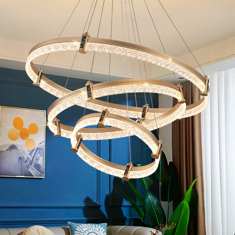 客厅大吊灯轻奢北欧创意圆环水晶灯餐厅灯后现代简约卧室房间灯具