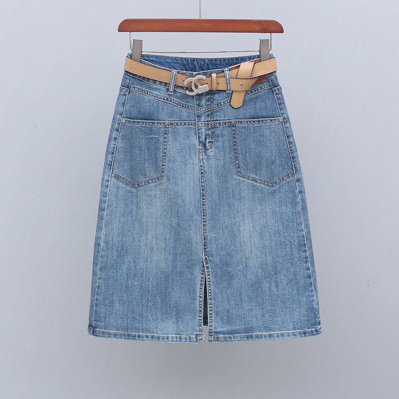 夏季薄款显瘦百搭半身裙2024年新款高腰浅蓝色牛仔裙女时尚A字裙