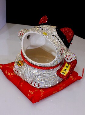 镶钻招财猫创意轻奢玄关装饰品搬家贺礼乔迁新居礼物钥匙收纳摆件
