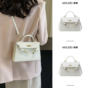 秋季冬季精致质感斜挎小包包女2024新款白色流行凯莉包单肩手提包