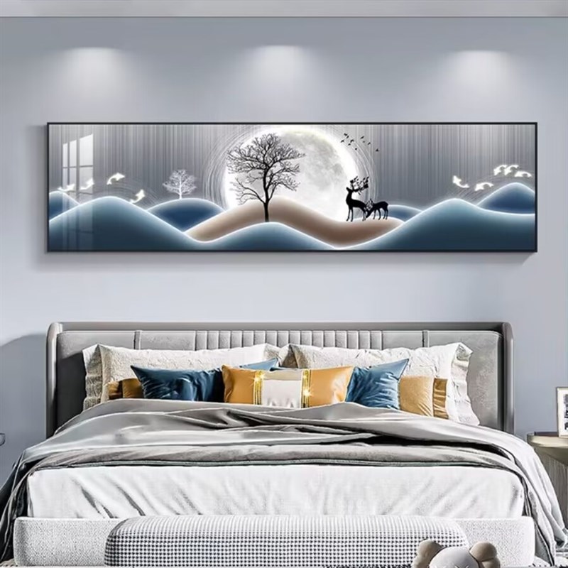温馨卧室装饰画床头挂画福鹿客厅主卧墙画现简约房W间背景墙壁画图片