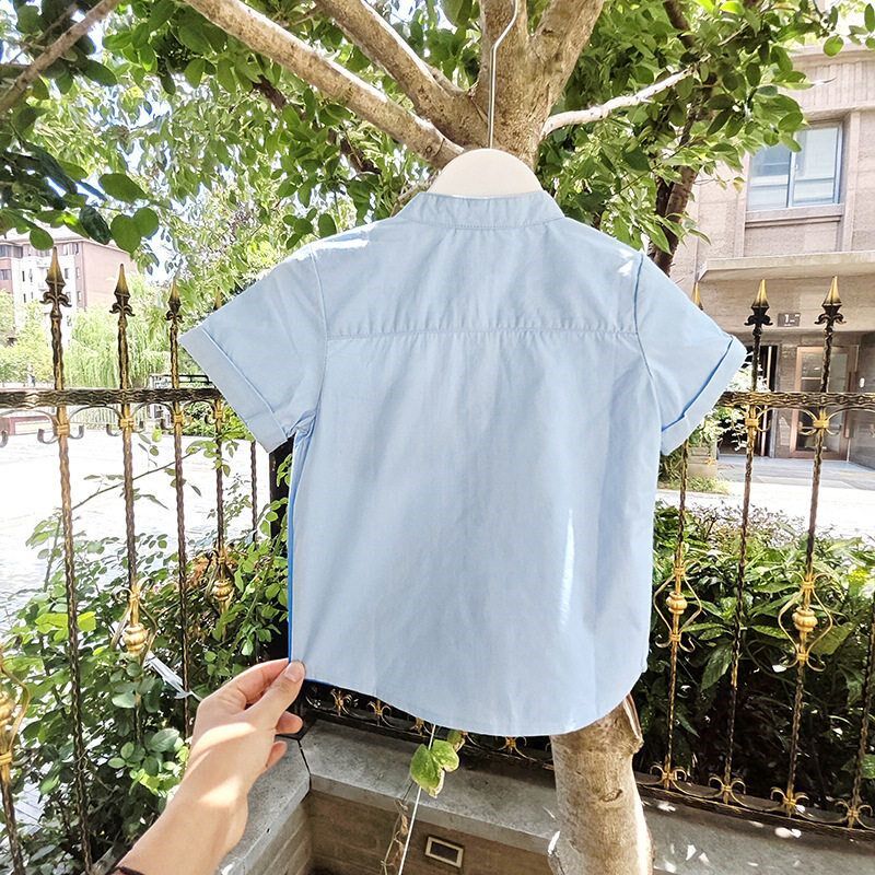 贝哆哈儿童圆领衬衫夏季短袖男童衬衣中小童印花休闲上衣开衫T恤