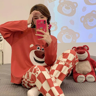 睡衣女款春秋季长袖纯棉带s胸垫一体女士大尺码夏天可外穿家居服