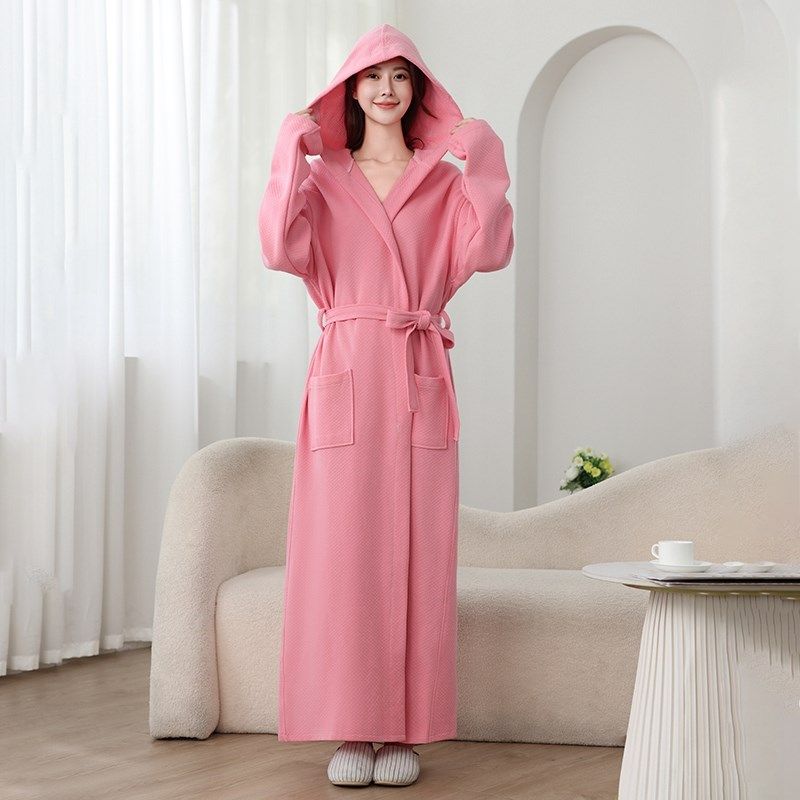 浴袍女款纯棉吸水四季通用连帽粉色全G棉睡衣春秋款加长款男士睡