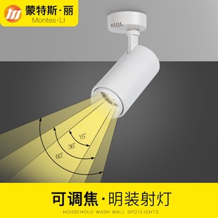 变焦明装射灯ledn吸顶式天花灯可调角度无轨道灯单个装带底座店铺