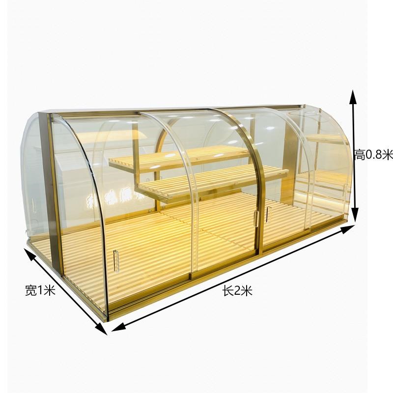 面包商用玻璃展示柜货架推拉弧形镀钛不锈钢糕点中岛边柜框架烘焙