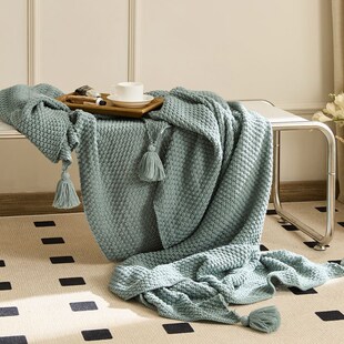 纯色午睡休闲毯样板间床上流苏针织毯客厅沙发薄盖毯单人披肩
